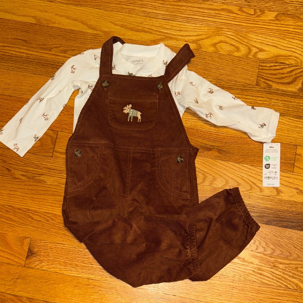 Carter's Chocolate Brown Overalls with Moose Detail